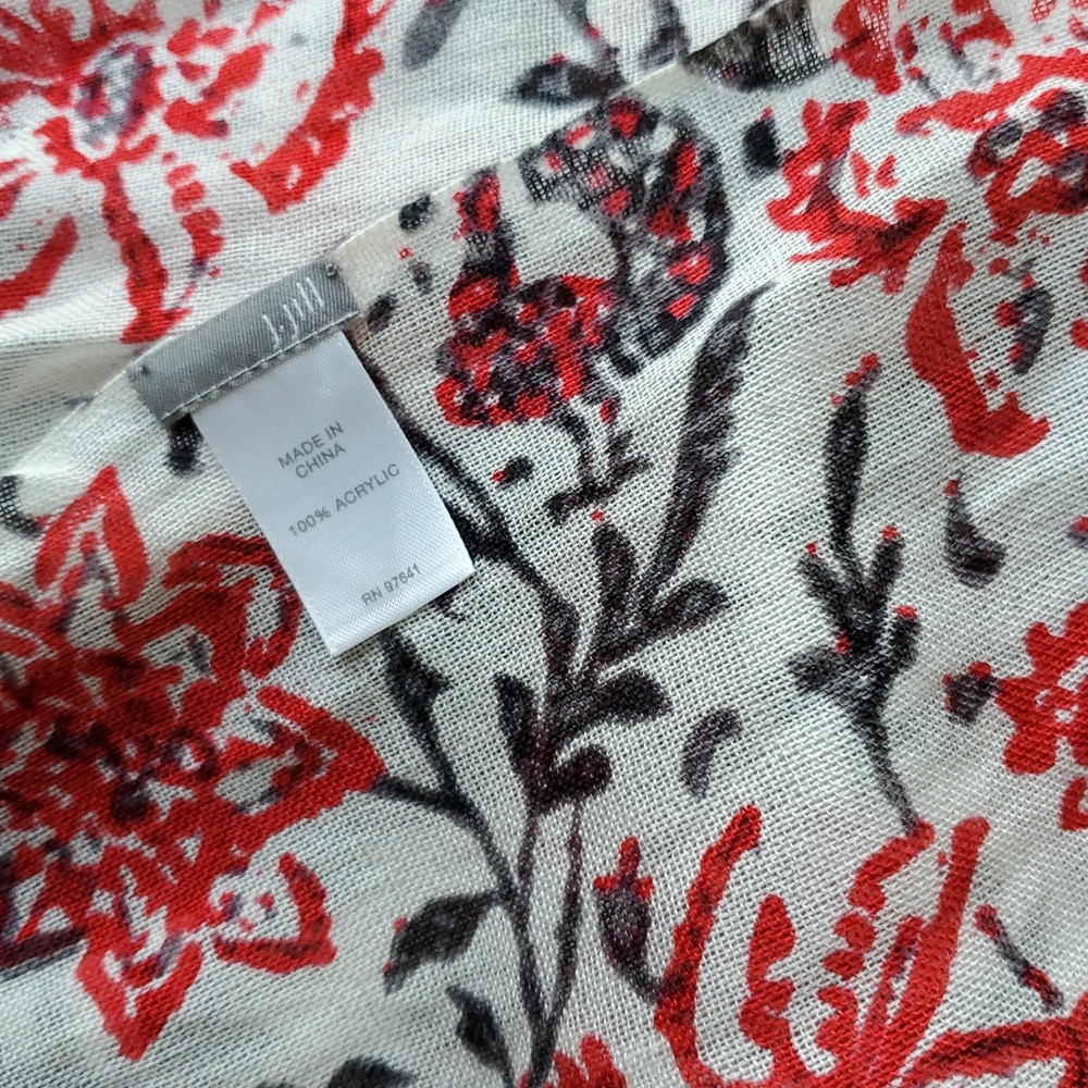 J. Jill Soft Red and Black Blockprint Style Floral Scarf, 70" - Picture 2 of 2